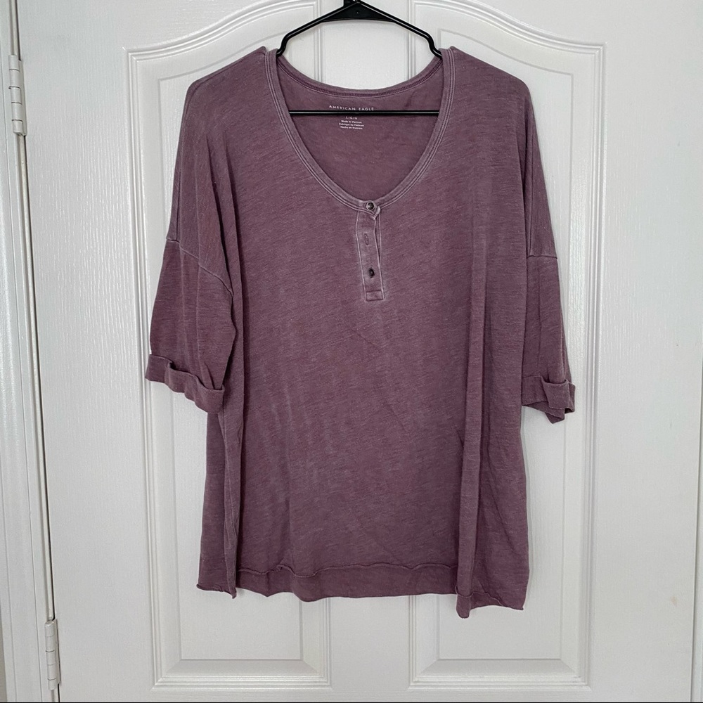 American Eagle drop sleeve Henley tee